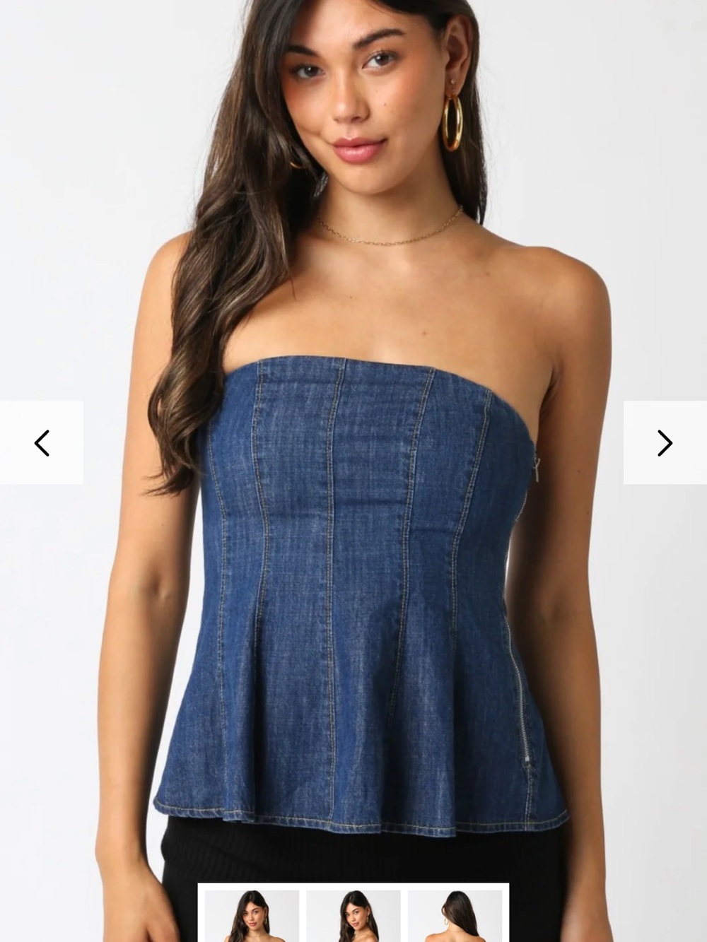 Denim Strapless Peplum Top - Blue